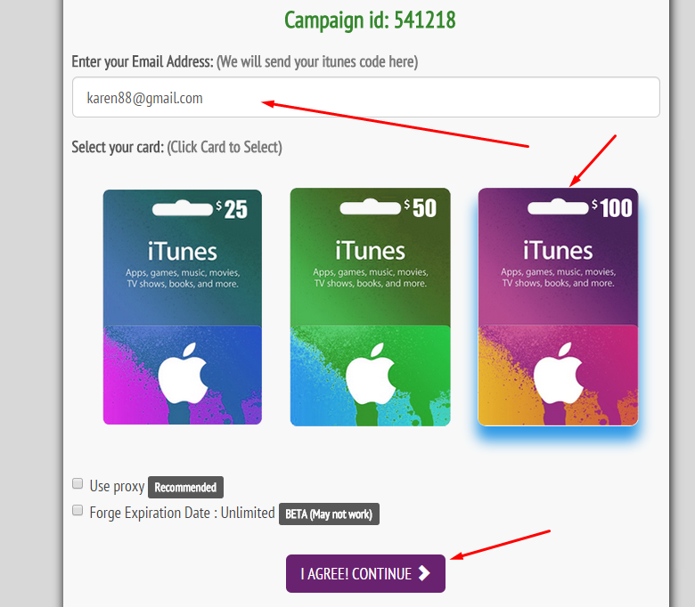 Kostenloser iTunes Geschenkkartengenerator