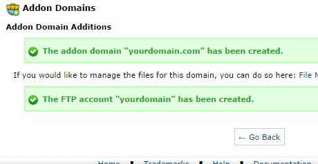 Success Adding a Domain