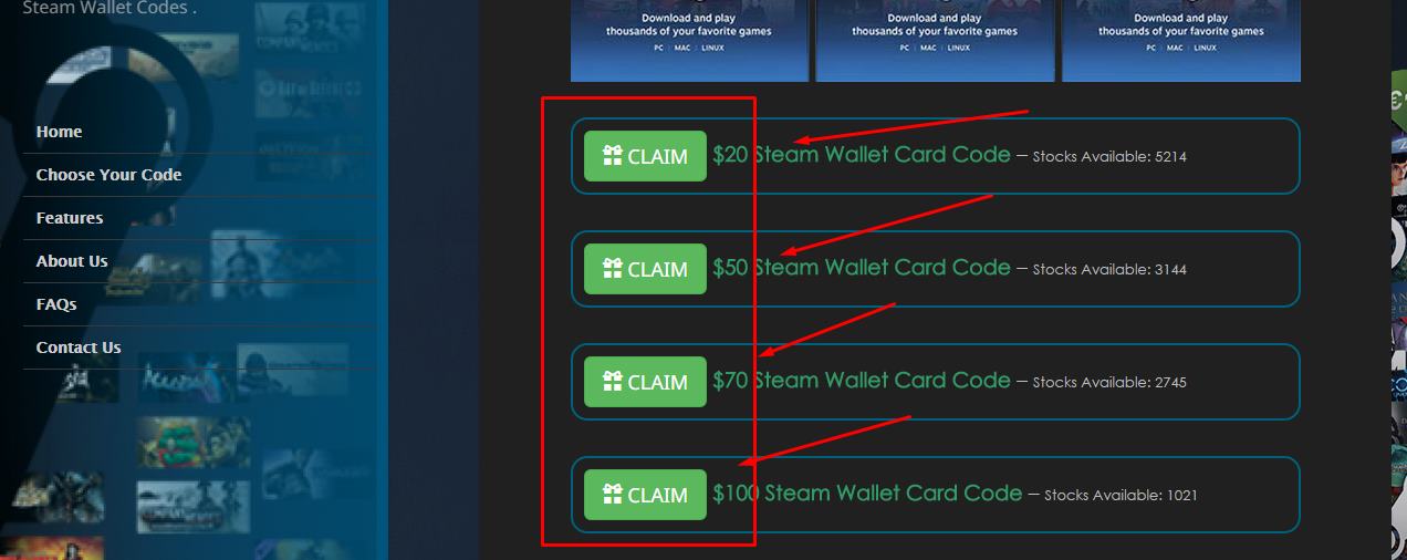 Choose your Steam Wallet Code