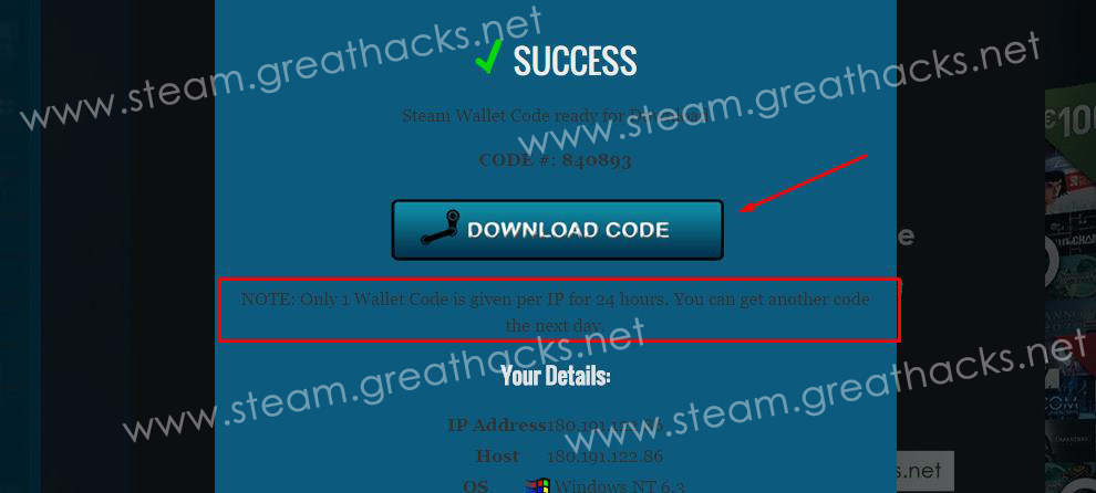 Succès Obtenez votre code de portefeuille Steam