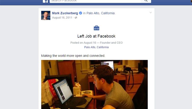 mark zuckerberg dejó el trabajo en facebook