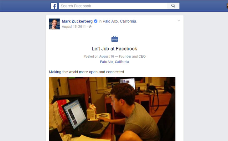 mark zuckerberg dejó el trabajo en facebook