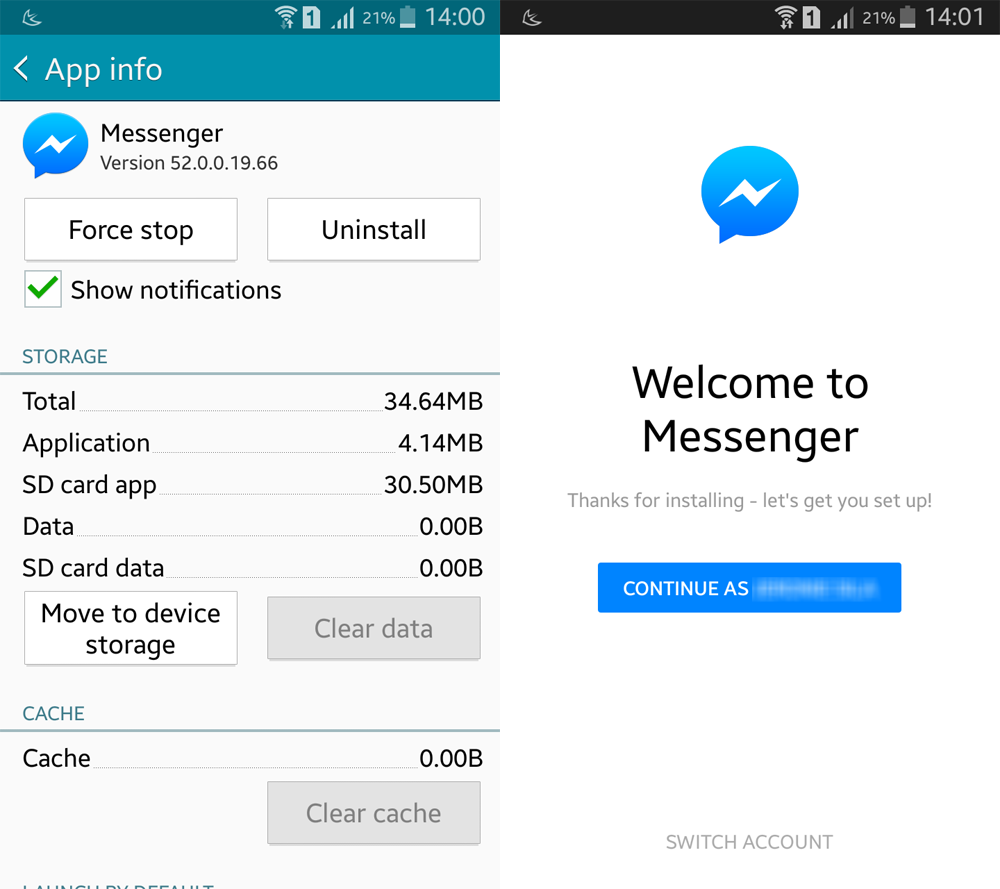 messenger app log in