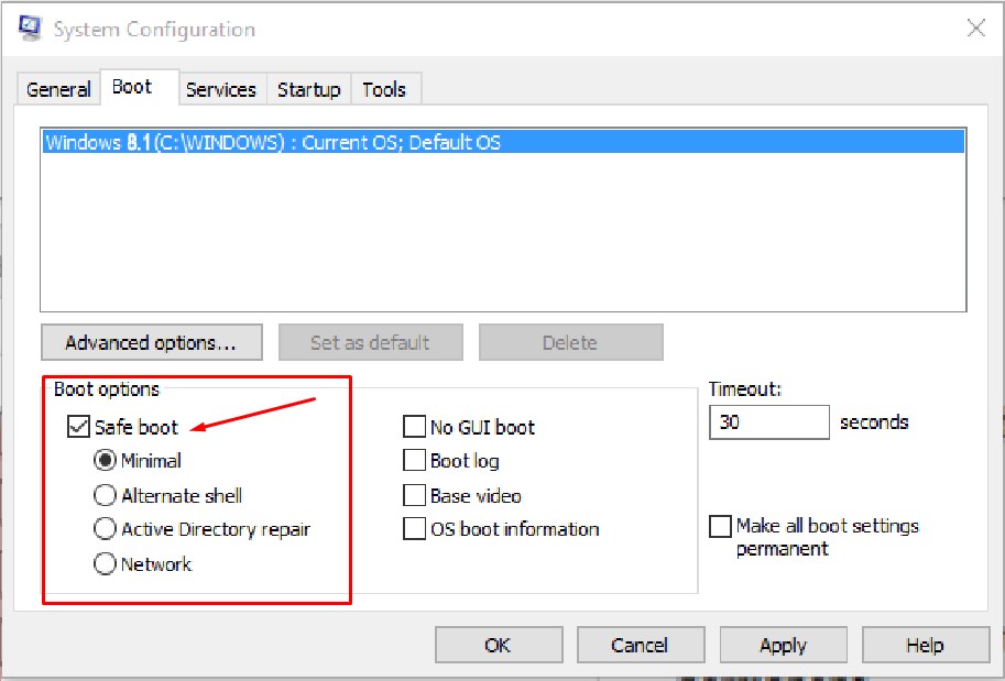 Mode sans échec Msconfig