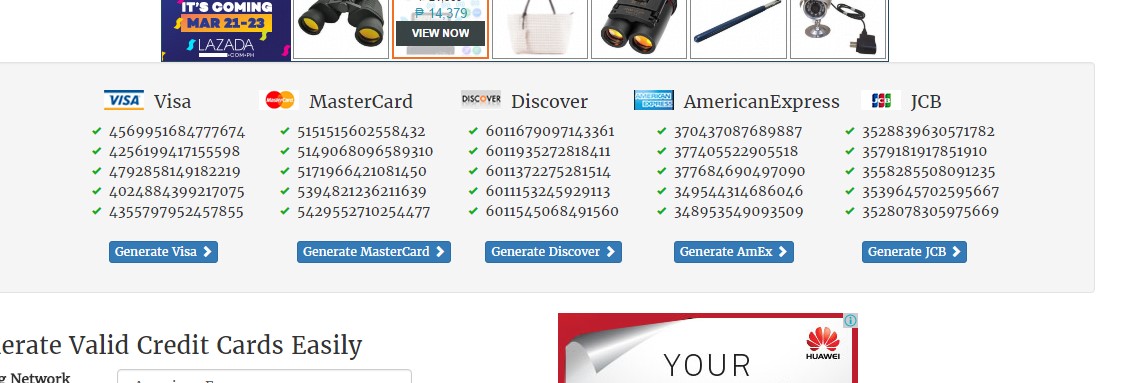 Generați un card de credit valid cu cod de securitate