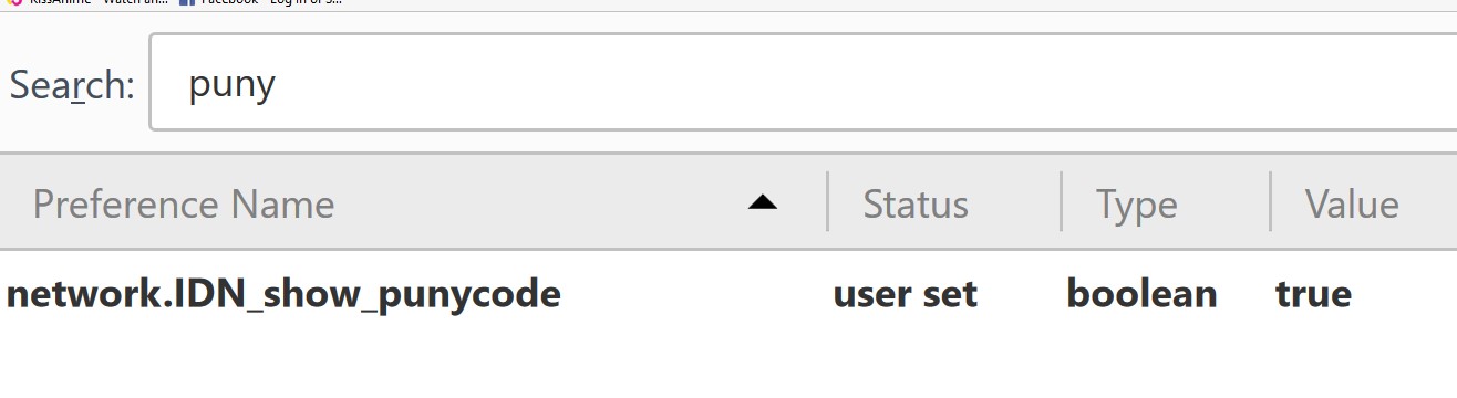 Disable Punycode in Mozilla Firefox