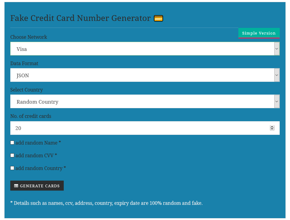generar números de tarjetas de crédito válidos