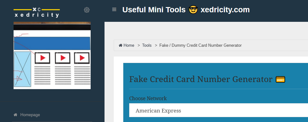 fake name generator credit card validator