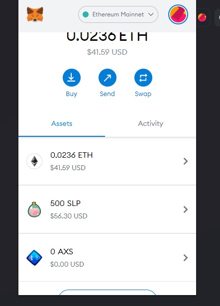 SLP Received on Metamask