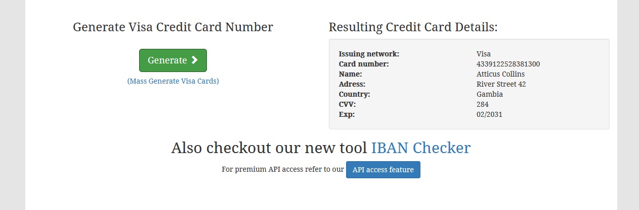 générer un numéro de carte de crédit valide qui fonctionne en ligne