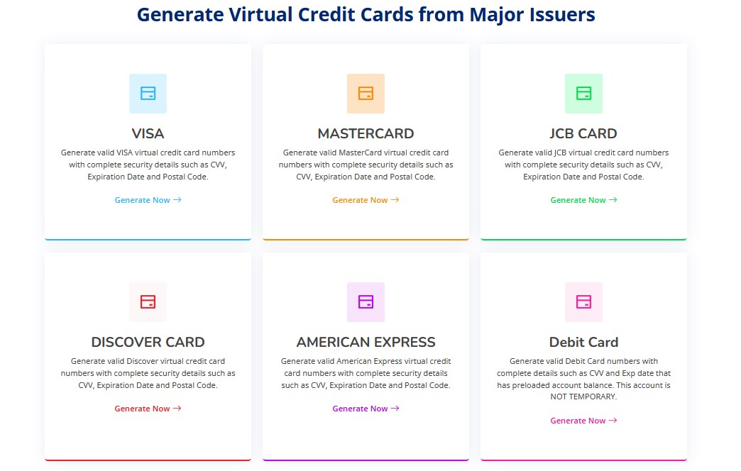 Generate Valid Virtual Credit Card Numbers without Verification
